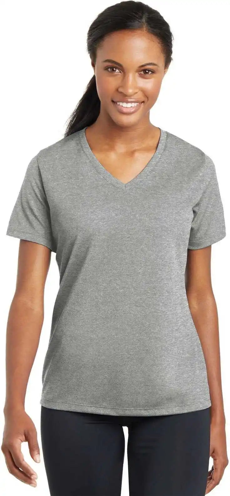 Sport-tek Lst340 Ladies Posicharge Racermesh V-neck Tee - Gray Heather
