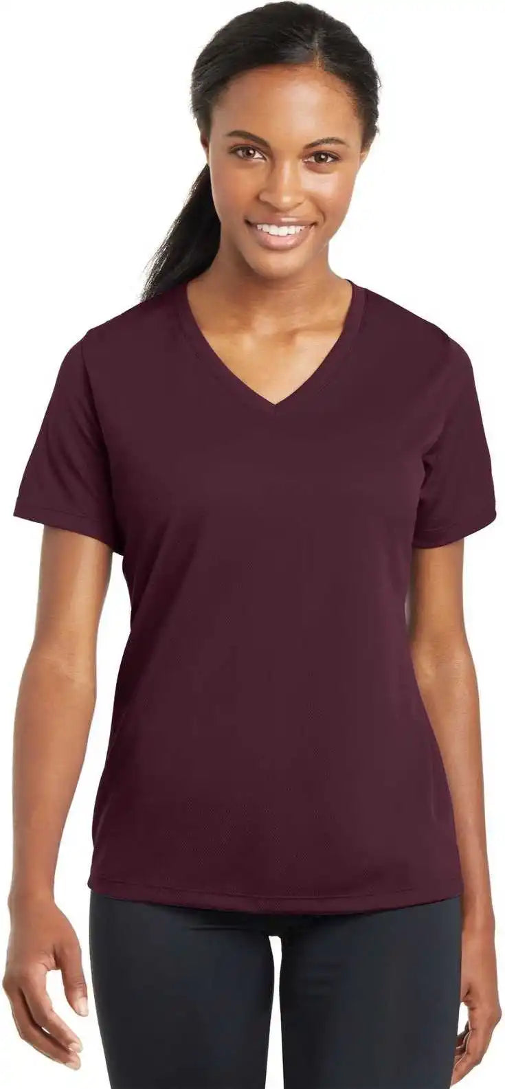 Sport-tek Lst340 Ladies Posicharge Racermesh V-neck Tee - Maroon