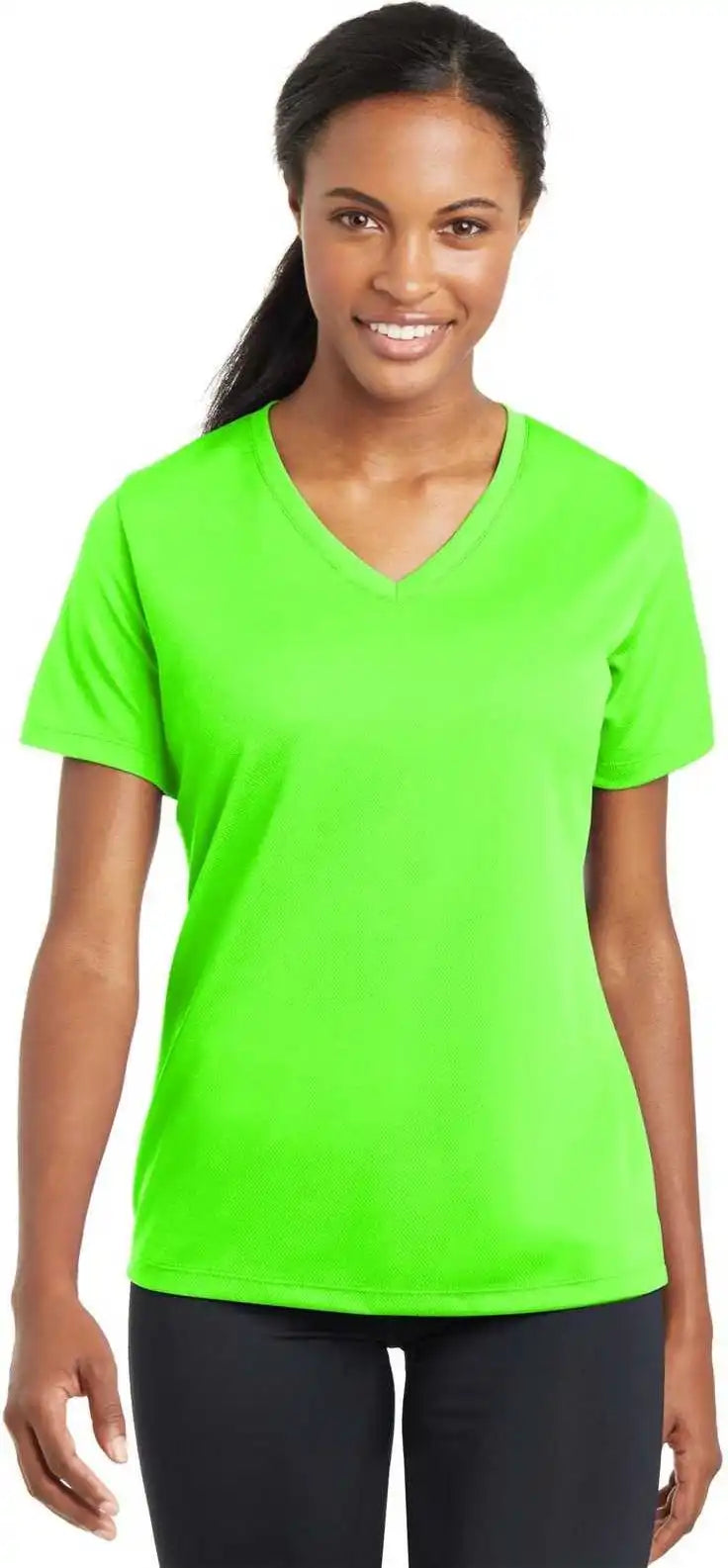 Sport-tek Lst340 Ladies Posicharge Racermesh V-neck Tee - Neon Green
