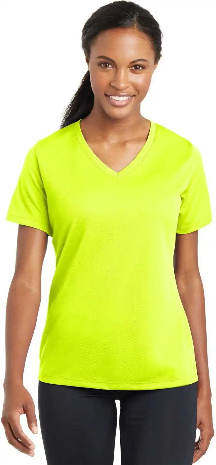 Sport-tek Lst340 Ladies Posicharge Racermesh V-neck Tee - Neon Yellow