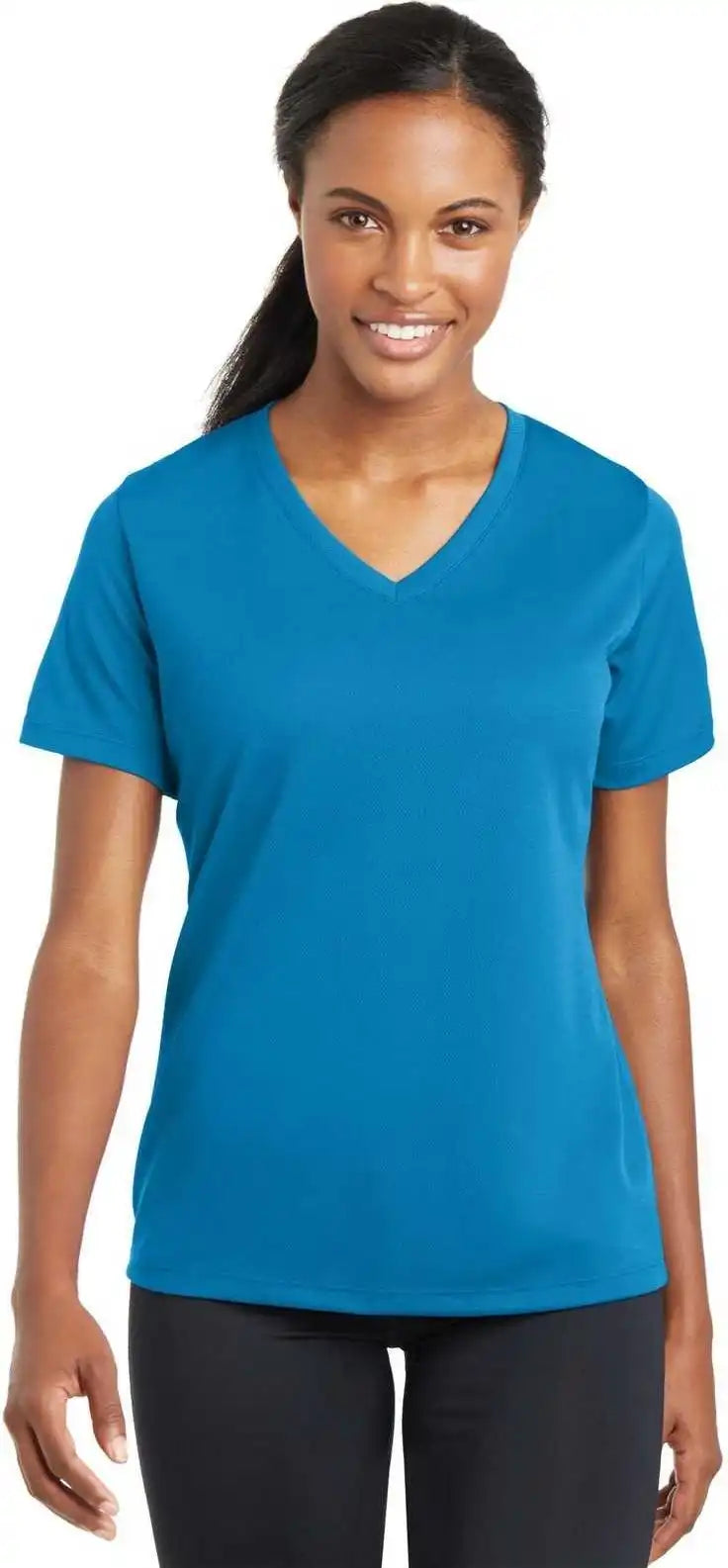 Sport Tek Lst340 Ladies Posicharge Racermesh v Neck Tee Pond Blue