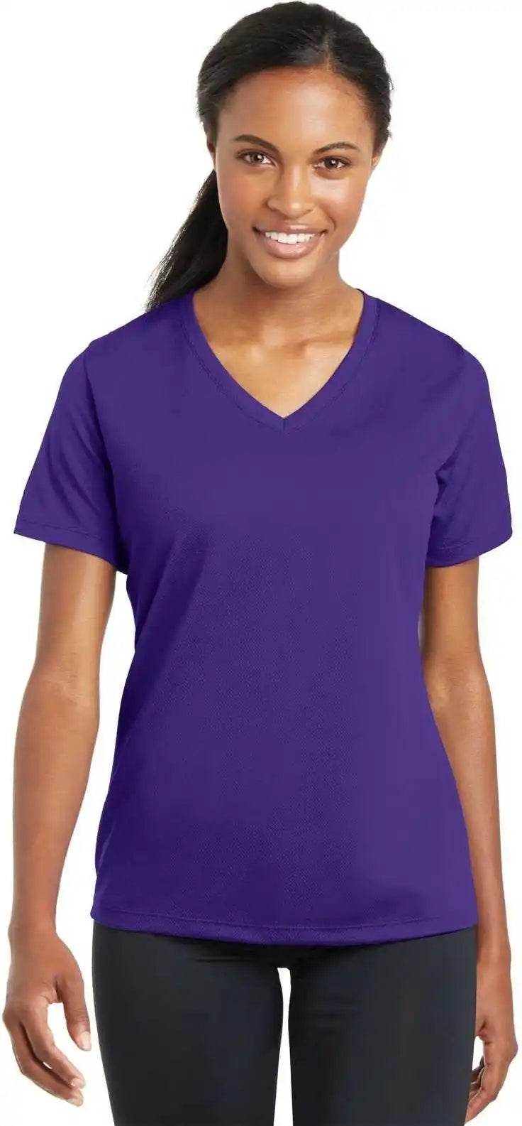 Sport-tek Lst340 Ladies Posicharge Racermesh V-neck Tee - Purple