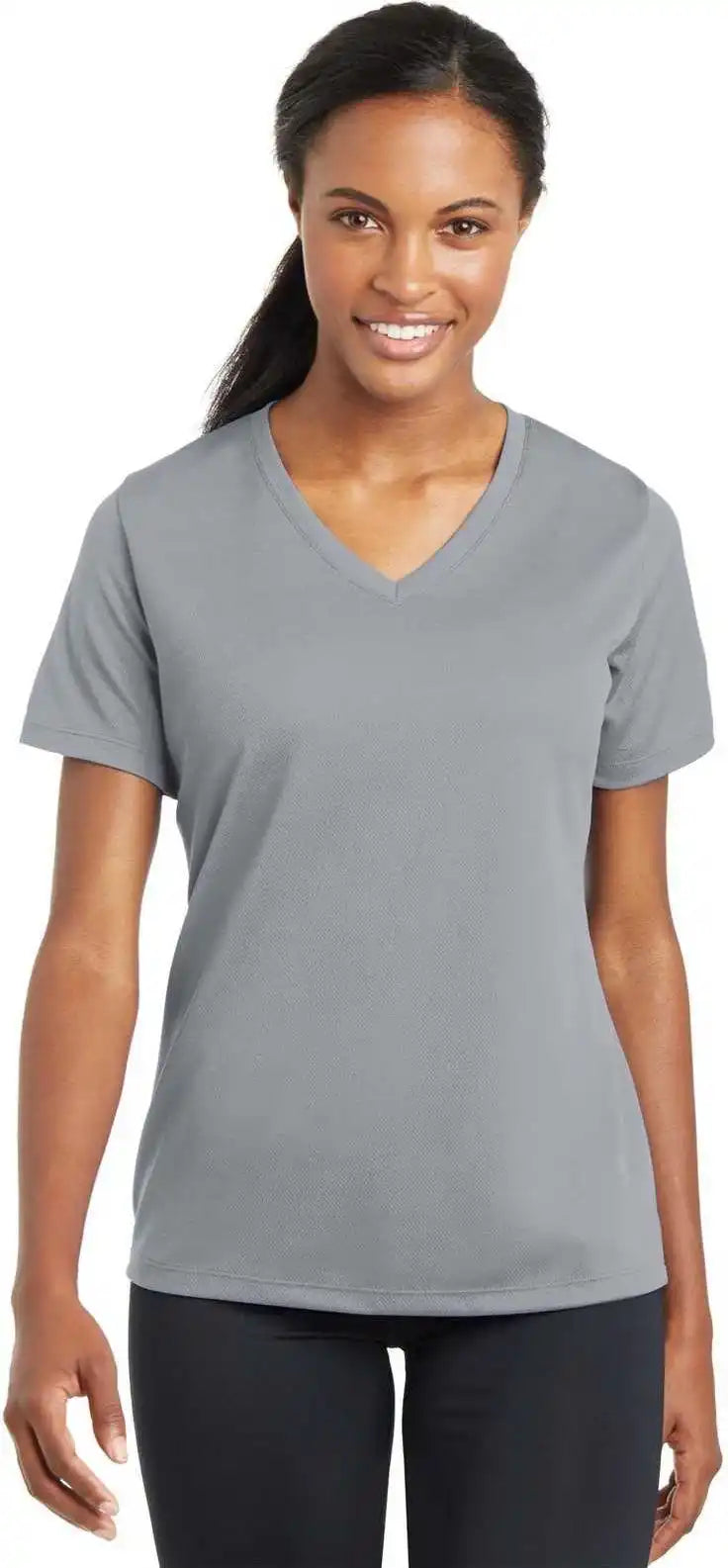 Sport-tek Lst340 Ladies Posicharge Racermesh V-neck Tee - Silver