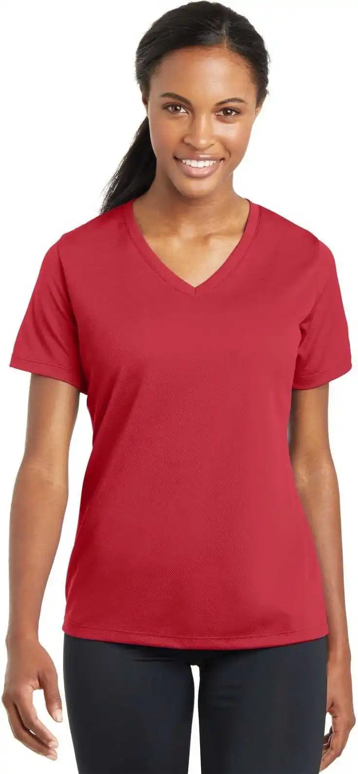 Sport Tek Lst340 Ladies Posicharge Racermesh v Neck Tee True Red