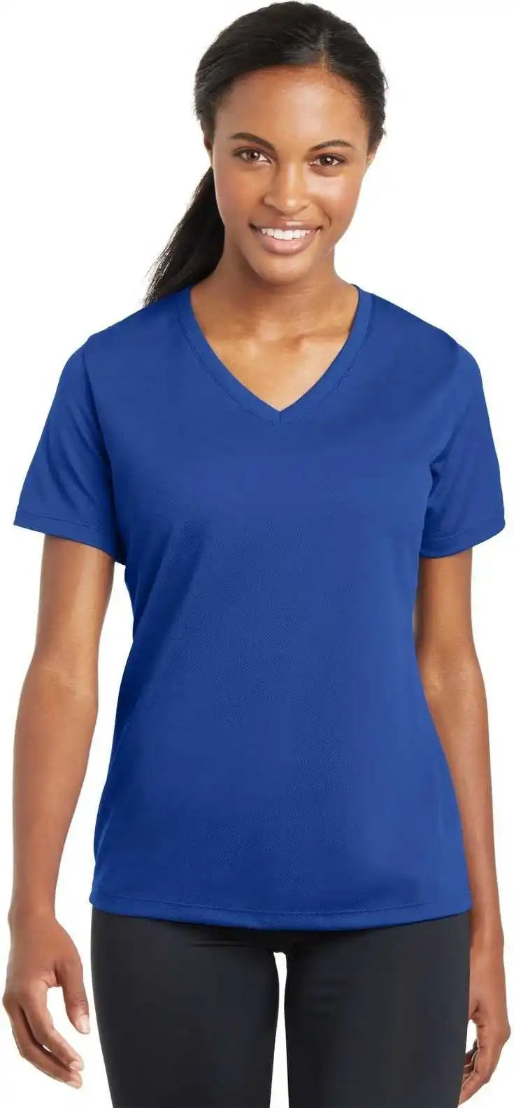 Sport Tek Lst340 Ladies Posicharge Racermesh v Neck Tee True Royal