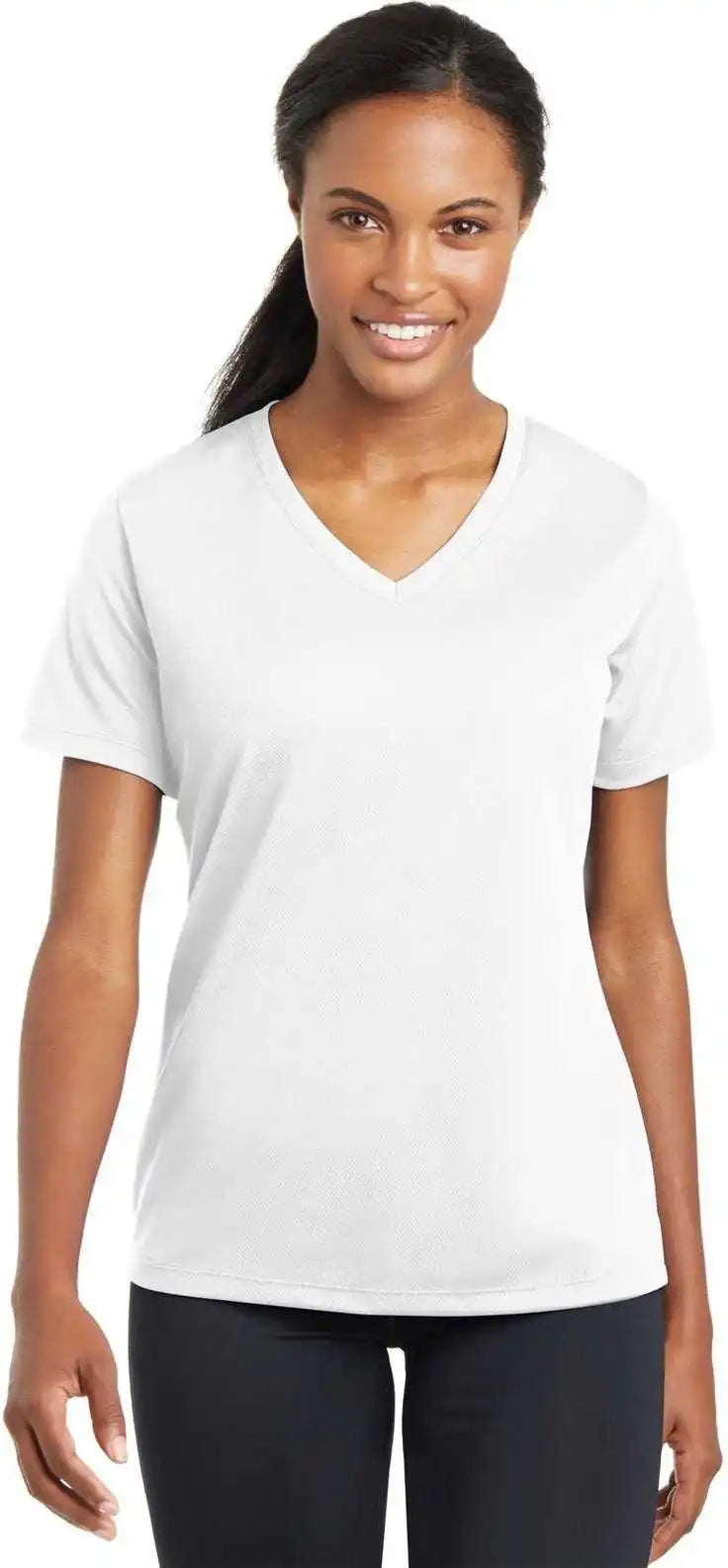 Sport Tek Lst340 Ladies Posicharge Racermesh v Neck Tee White