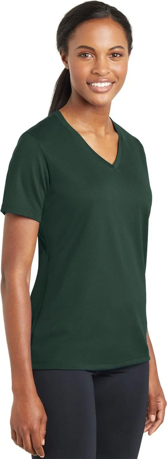 Sport-tek Lst340 Women’s Posicharge Racermesh V-neck Tee - Dark Forest Green