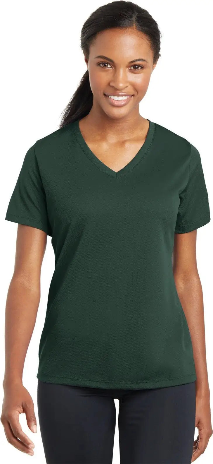 Sport-tek Lst340 Women’s Posicharge Racermesh V-neck Tee - Dark Forest Green - Ladies Xs