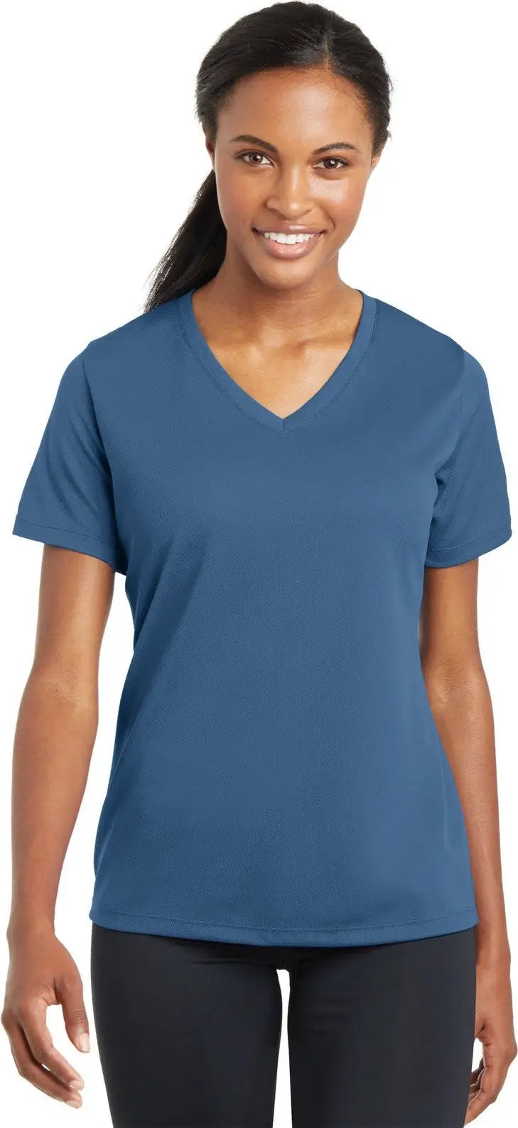 Sport-tek Lst340 Women’s Posicharge Racermesh V-neck Tee - Dawn Blue - Ladies Xs