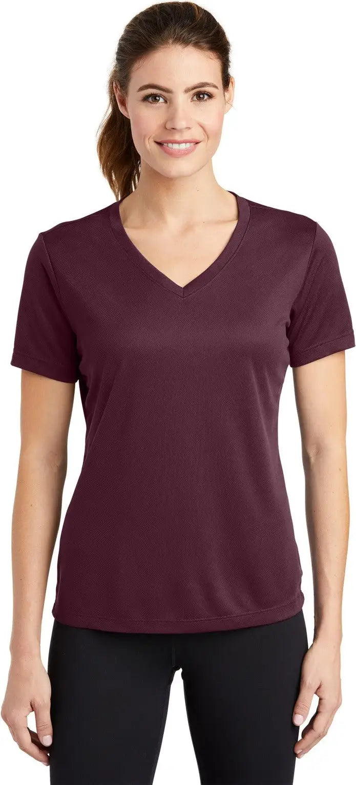 Sport-tek Lst340 Women’s Posicharge Racermesh V-neck Tee - Maroon - Ladies Xs