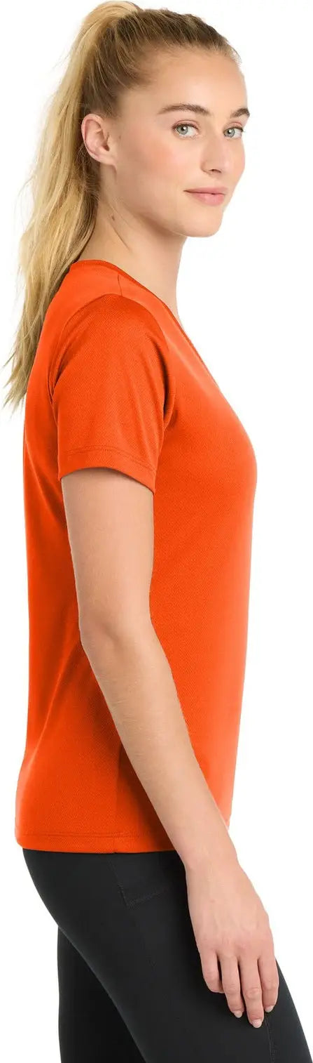 Sport-tek Lst340 Women’s Posicharge Racermesh V-neck Tee - Neon Orange
