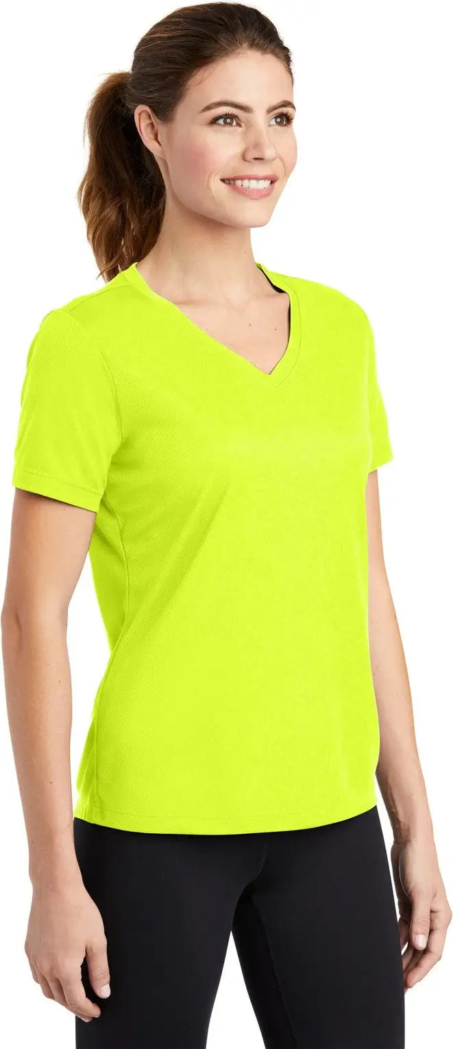 Sport-tek Lst340 Women’s Posicharge Racermesh V-neck Tee - Neon Yellow