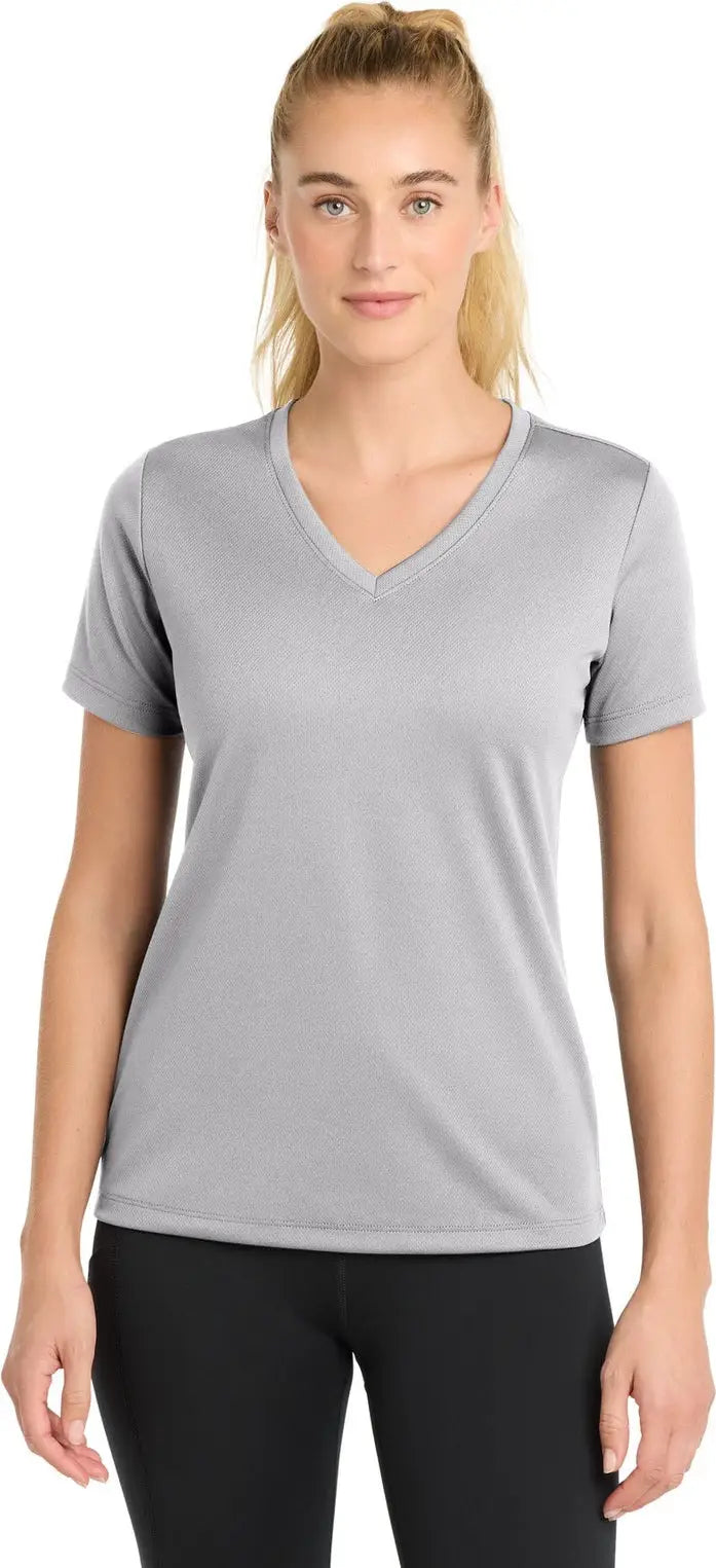 Sport-tek Lst340 Women’s Posicharge Racermesh V-neck Tee - Silver - Ladies Xs
