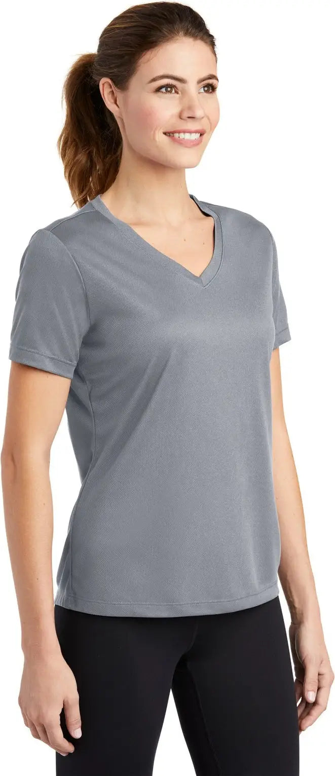 Sport-tek Lst340 Women’s Posicharge Racermesh V-neck Tee - Silver