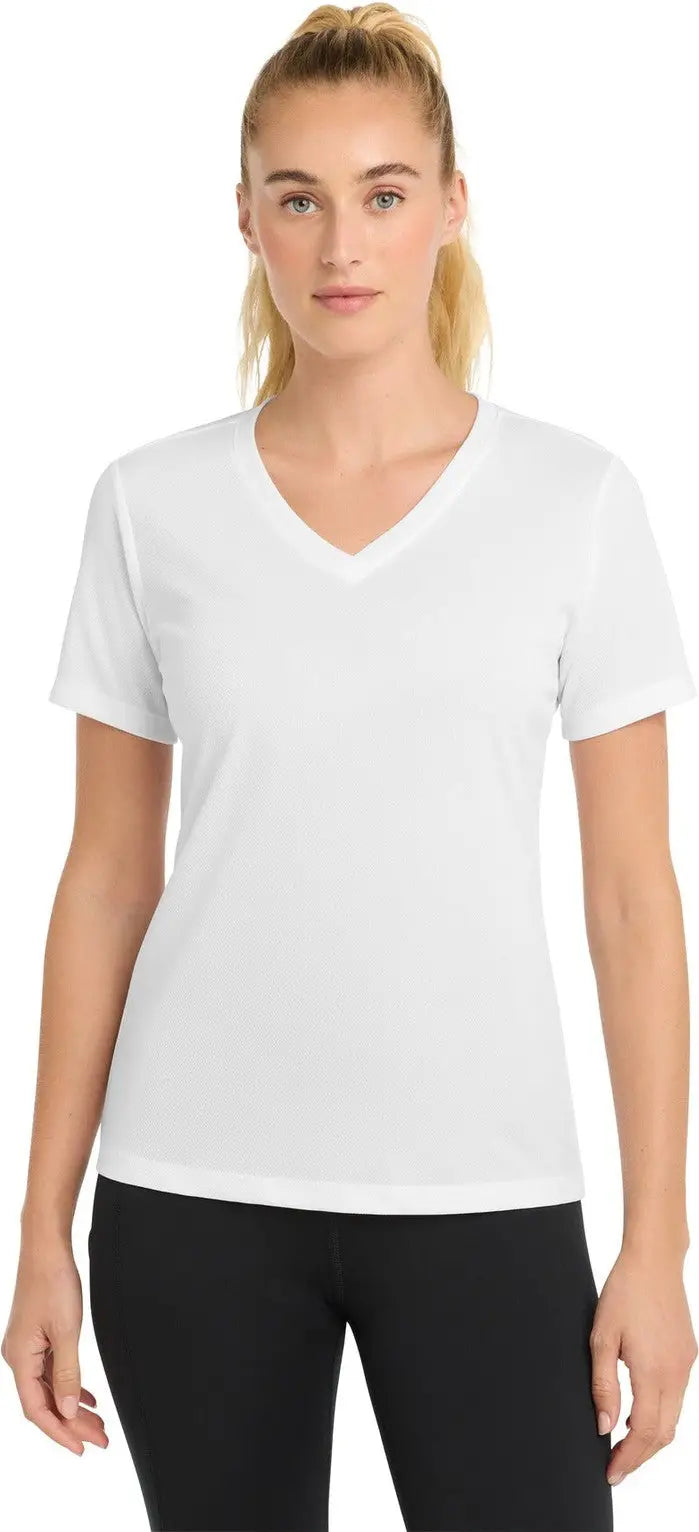 Sport-tek Lst340 Women’s Posicharge Racermesh V-neck Tee - White - Ladies Xs