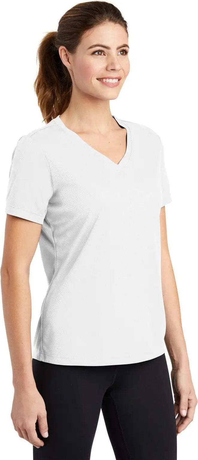 Sport-tek Lst340 Women’s Posicharge Racermesh V-neck Tee - White