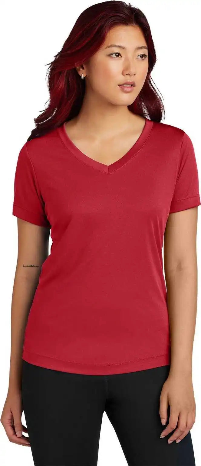Sport Tek Lst353 Ladies Posicharge Competitor v Neck Tee Deep Red