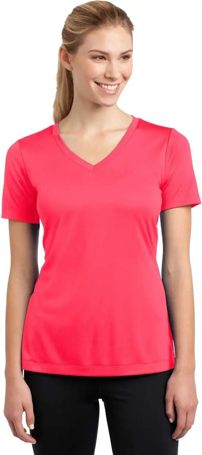 Sport-tek Lst353 Ladies Posicharge Competitor V-neck Tee - Hot Coral