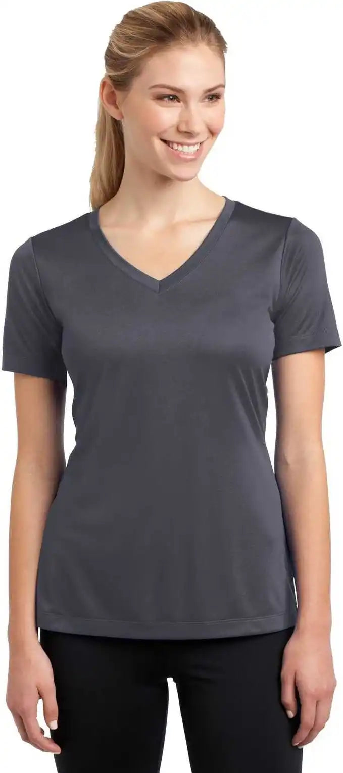 Sport Tek Lst353 Ladies Posicharge Competitor v Neck Tee Iron Gray
