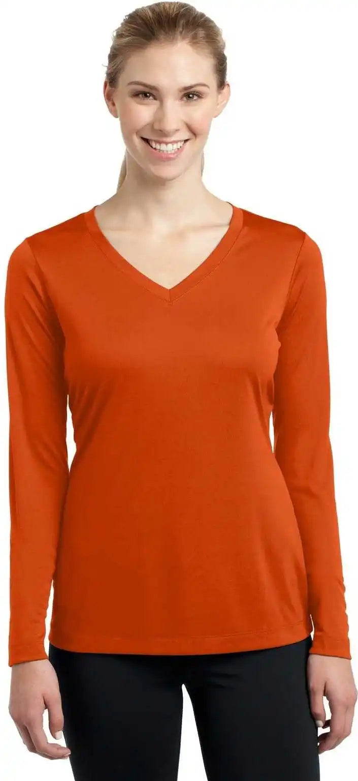 Sport-tek Lst353ls Ladies Long Sleeve Posicharge Competitor V-neck Tee - Deep Orange