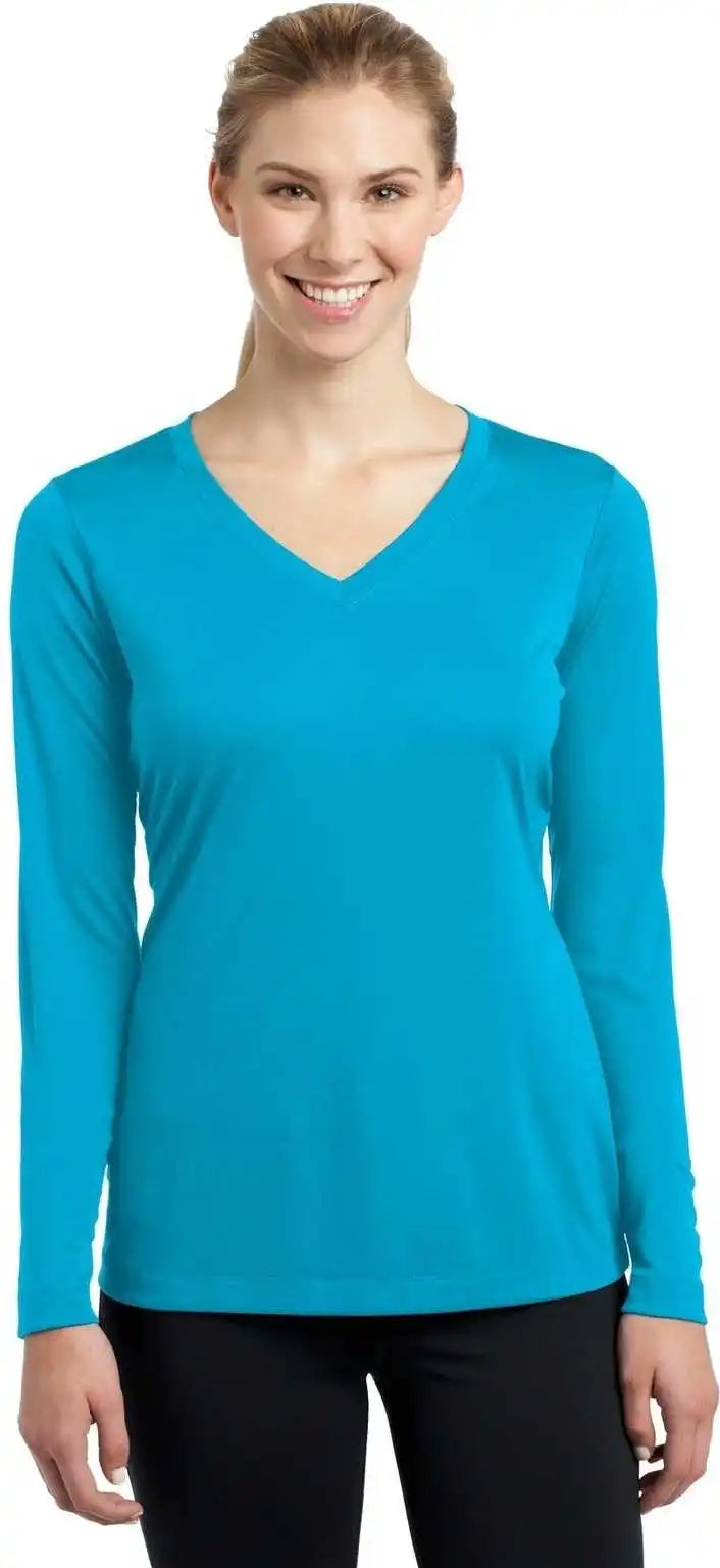 Sport Tek Lst353ls Ladies Long Sleeve Posicharge Competitor v Neck Tee Atomic Blue