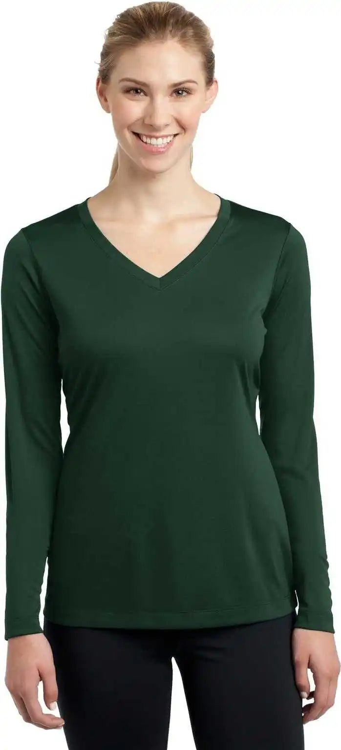 Sport Tek Lst353ls Ladies Long Sleeve Posicharge Competitor v Neck Tee Forest Green