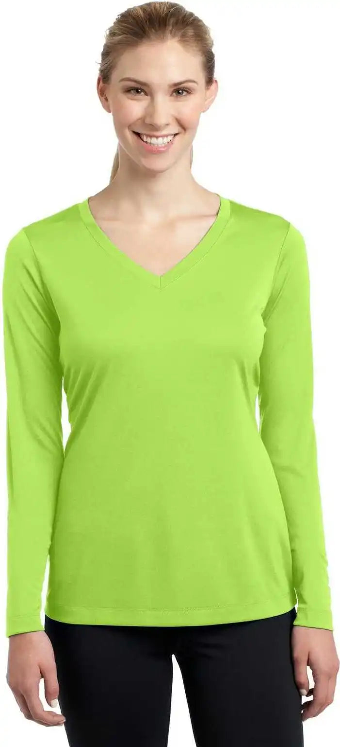 Sport Tek Lst353ls Ladies Long Sleeve Posicharge Competitor v Neck Tee Lime Shock