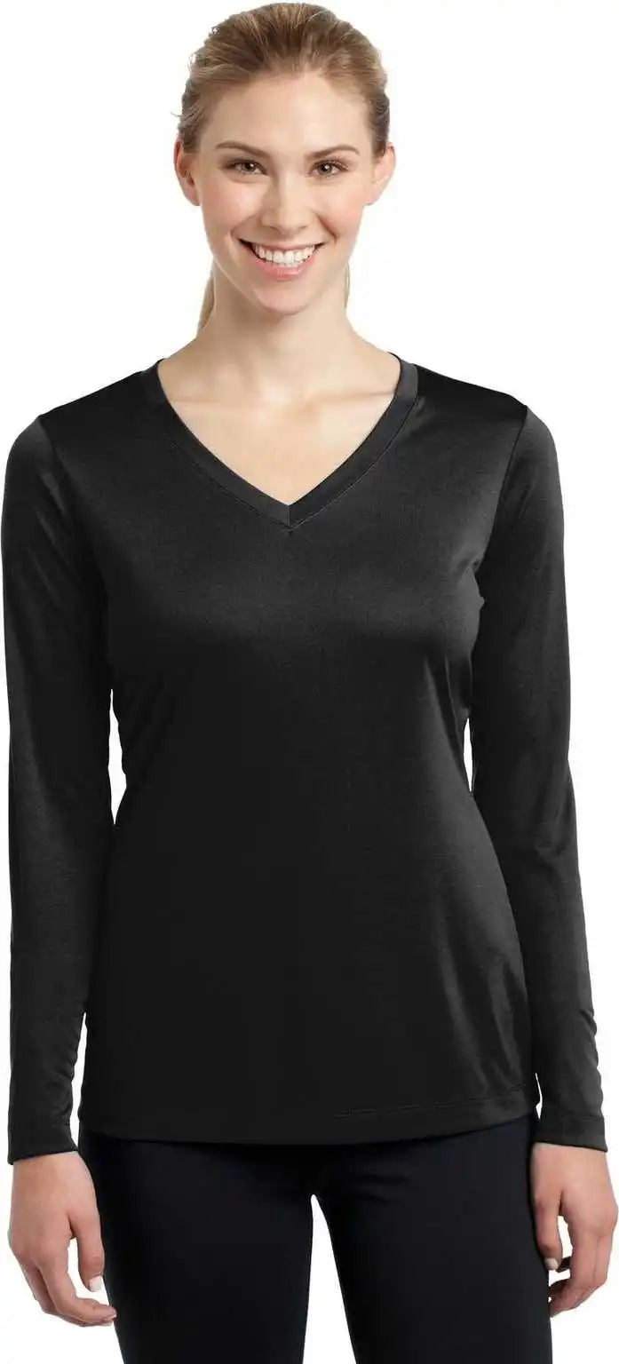Sport Tek Lst353ls Ladies Long Sleeve Posicharge Competitor v Neck Tee Black