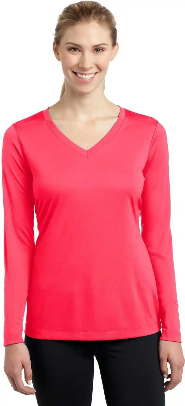 Sport-tek Lst353ls Ladies Long Sleeve Posicharge Competitor V-neck Tee - Hot Coral