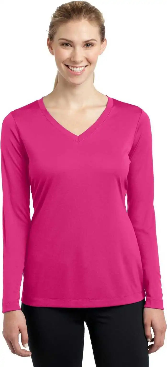Sport-tek Lst353ls Ladies Long Sleeve Posicharge Competitor V-neck Tee - Pink Raspberry