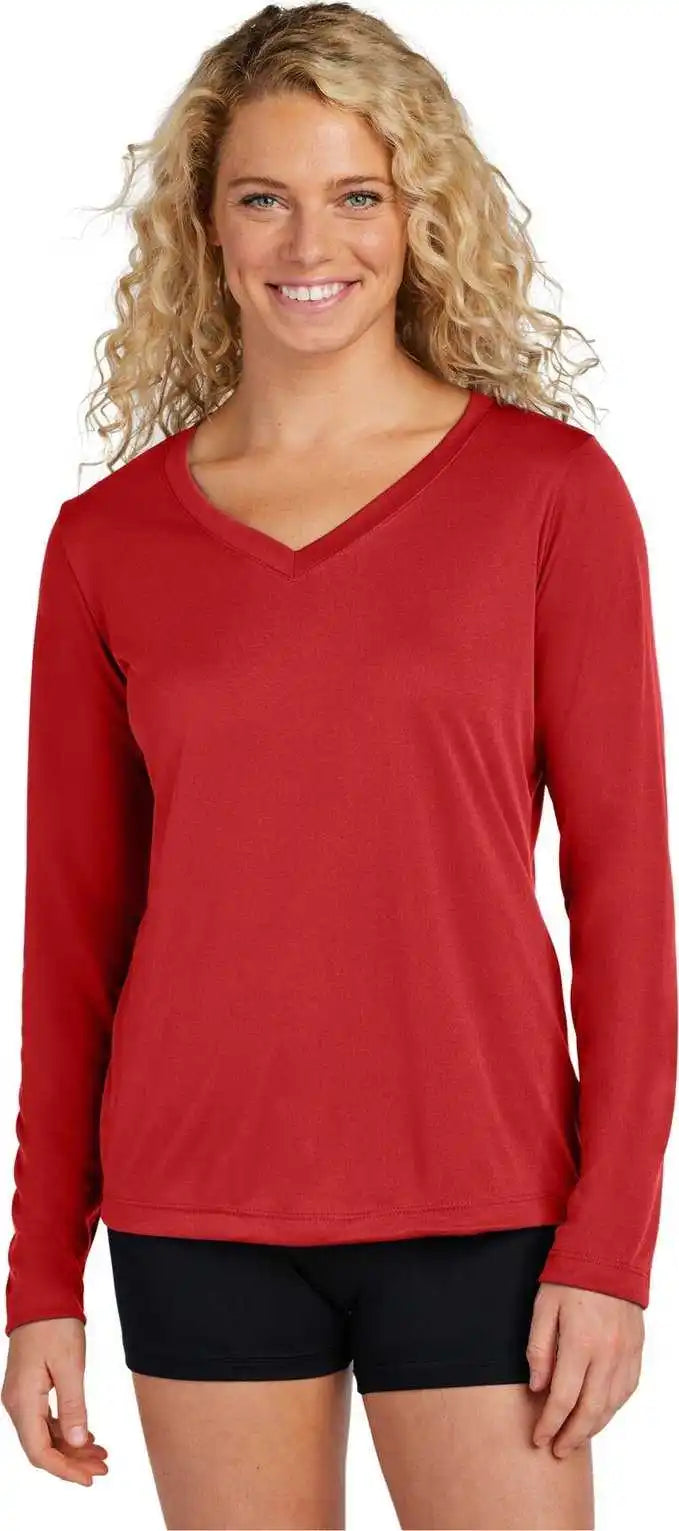 Sport-tek Lst353ls Ladies Long Sleeve Posicharge Competitor V-neck Tee - Deep Red