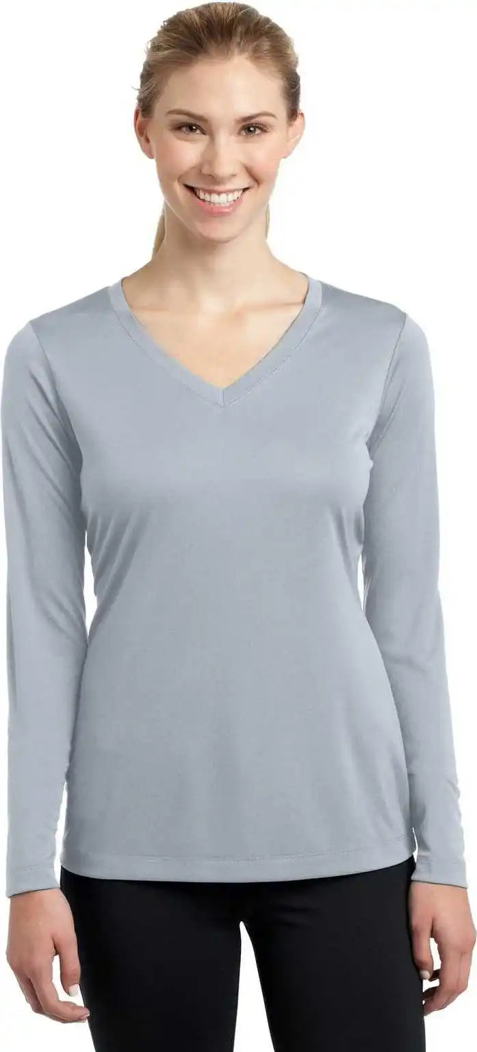 Sport Tek Lst353ls Ladies Long Sleeve Posicharge Competitor v Neck Tee Silver