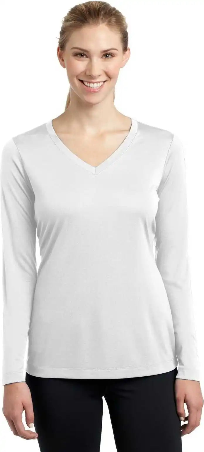Sport Tek Lst353ls Ladies Long Sleeve Posicharge Competitor v Neck Tee White