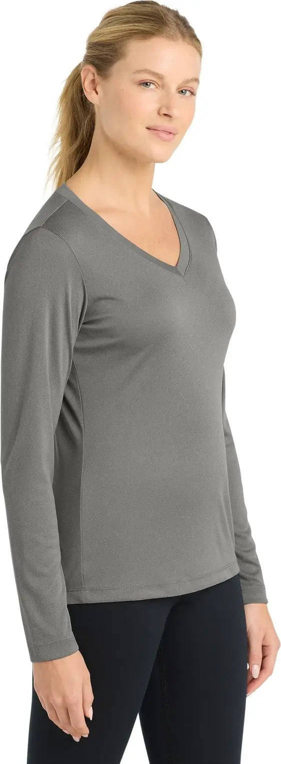 Sport-tek Lst353ls Women’s Long Sleeve Posicharge Competitor V-neck Tee - Gray Concrete Heather