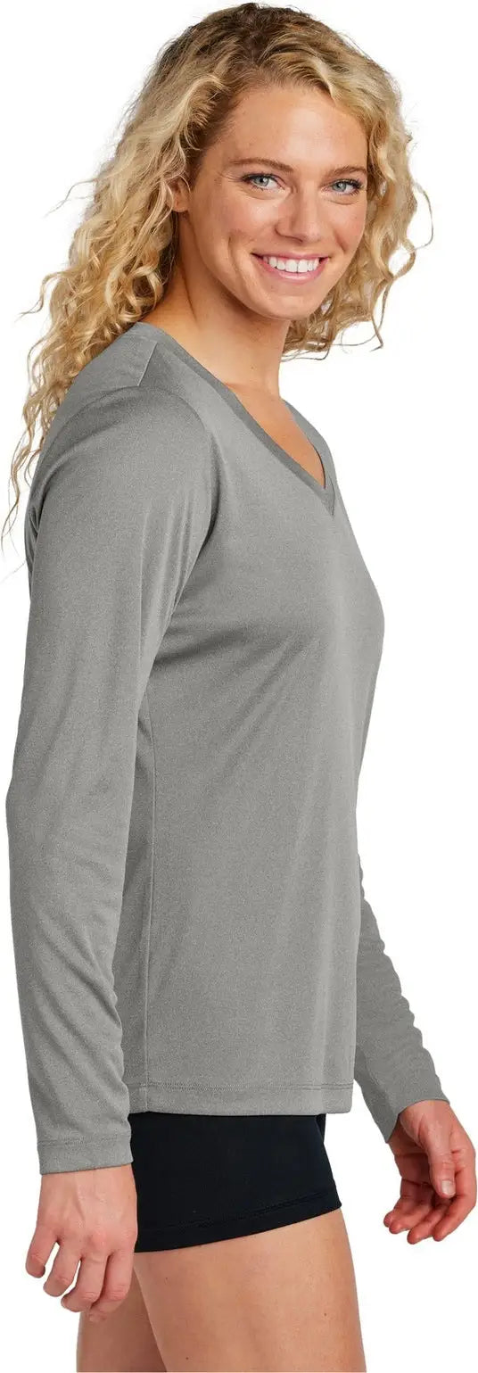 Sport-tek Lst353ls Women’s Long Sleeve Posicharge Competitor V-neck Tee - Gray Concrete Heather