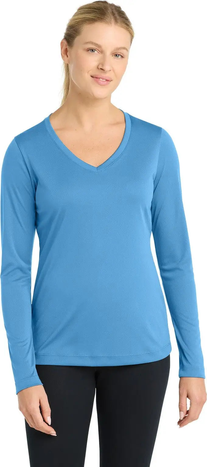 Sport-tek Lst353ls Women’s Long Sleeve Posicharge Competitor V-neck Tee - Carolina Blue - Ladies Xs