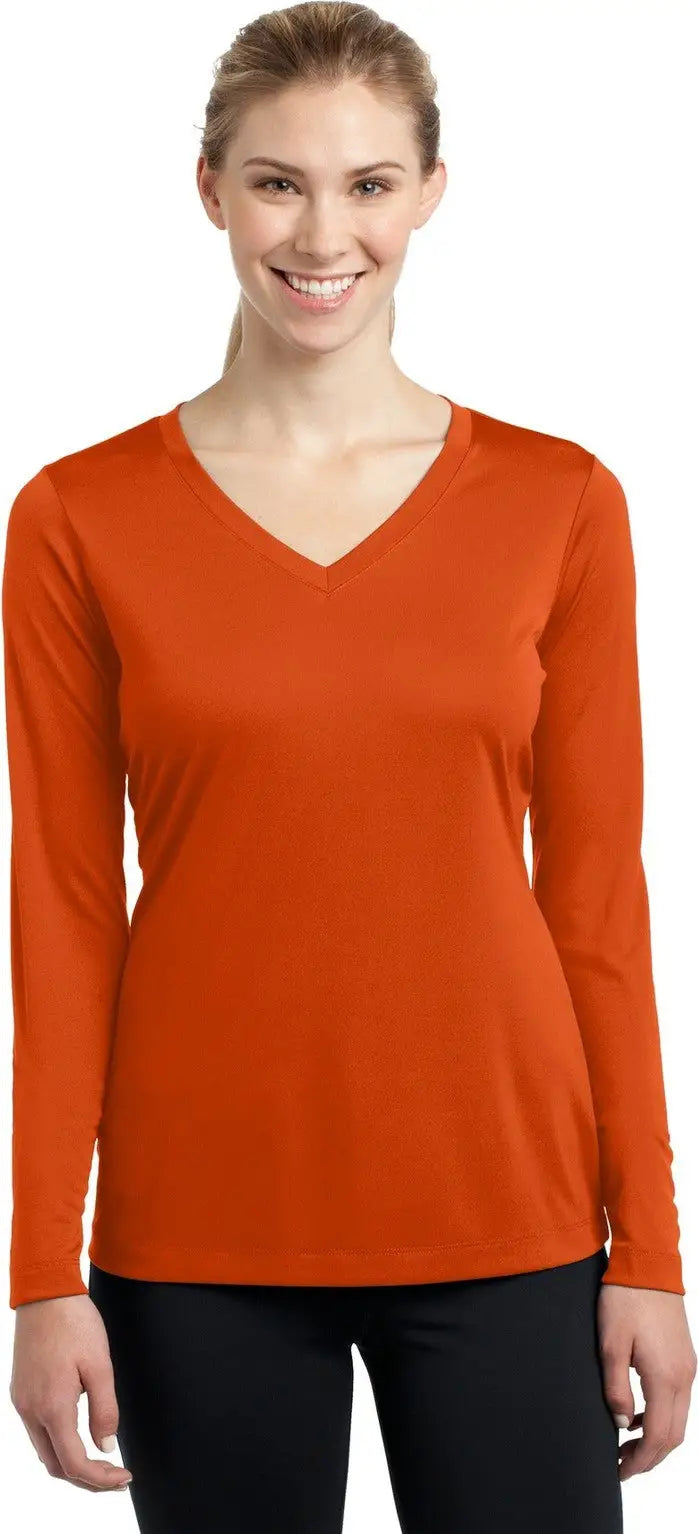 Sport-tek Lst353ls Women’s Long Sleeve Posicharge Competitor V-neck Tee - Deep Orange - Ladies Xs