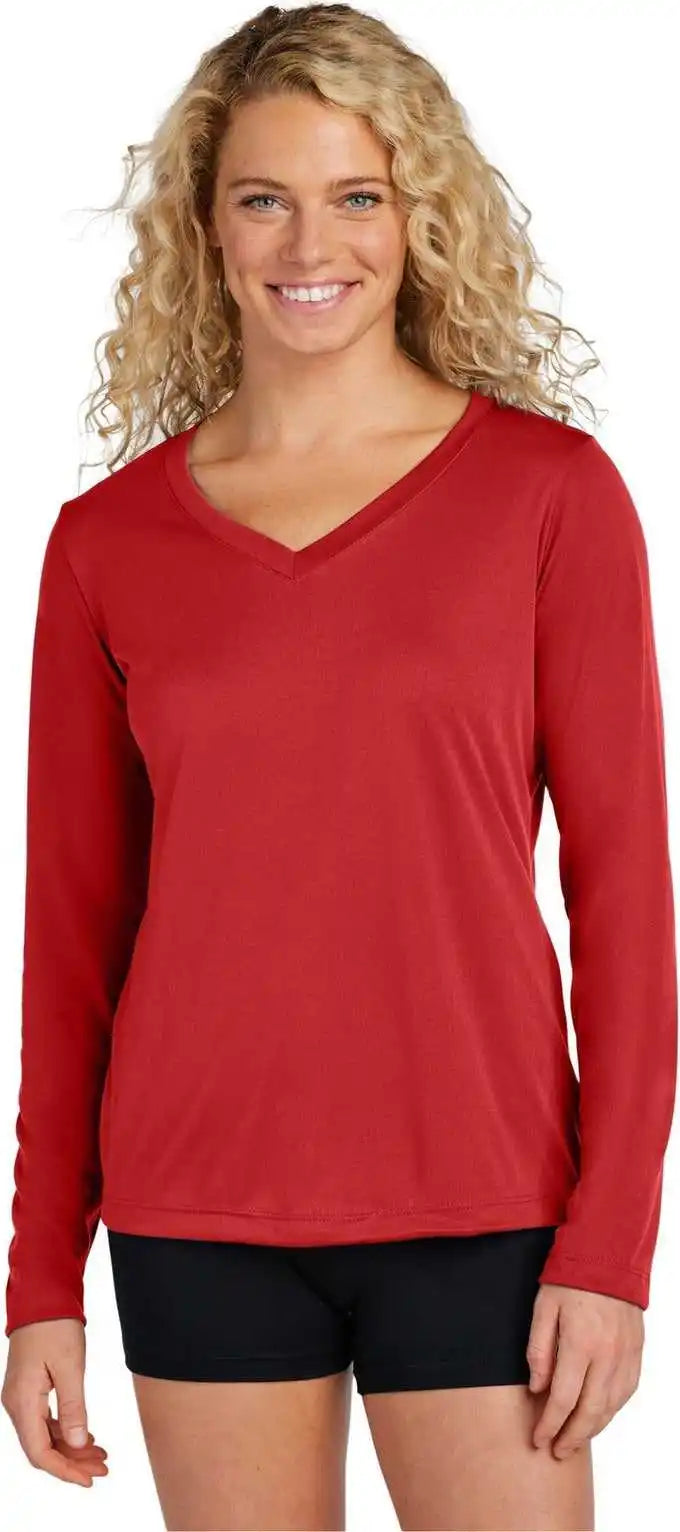 Sport-tek Lst353ls Women’s Long Sleeve Posicharge Competitor V-neck Tee - Deep Red