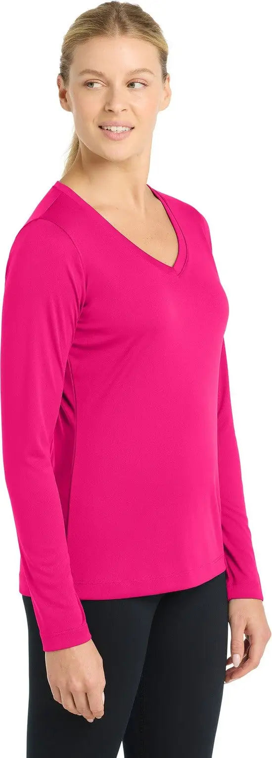 Sport-tek Lst353ls Women’s Long Sleeve Posicharge Competitor V-neck Tee - Pink Raspberry