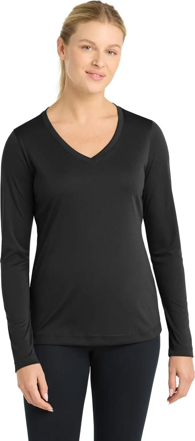 Sport-tek Lst353ls Women’s Long Sleeve Posicharge Competitor V-neck Tee - Black - Ladies Xs