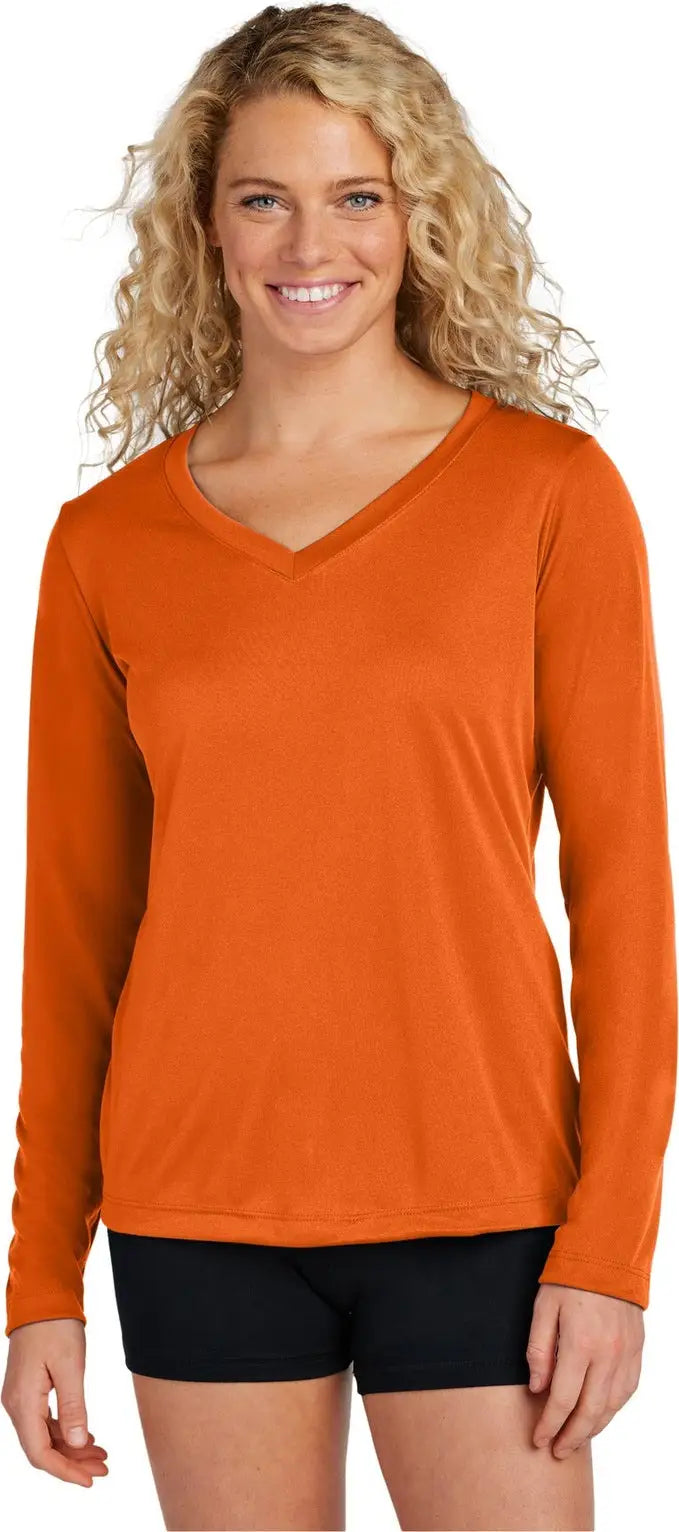 Sport-tek Lst353ls Women’s Long Sleeve Posicharge Competitor V-neck Tee - Deep Orange