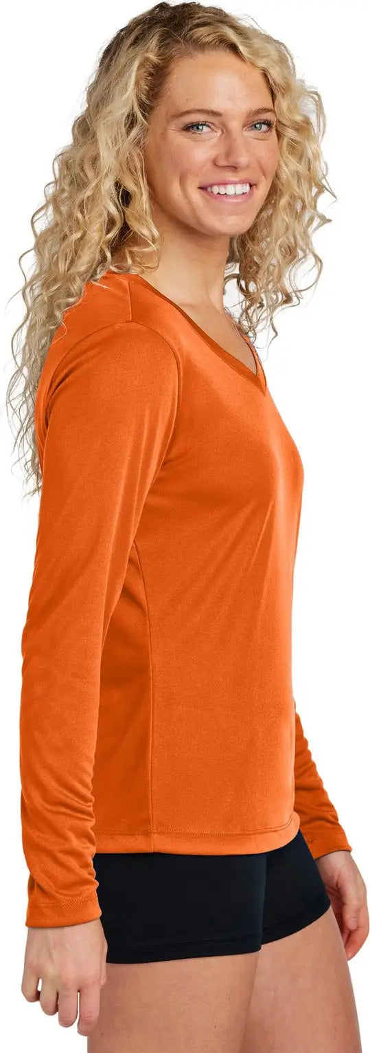 Sport-tek Lst353ls Women’s Long Sleeve Posicharge Competitor V-neck Tee - Deep Orange