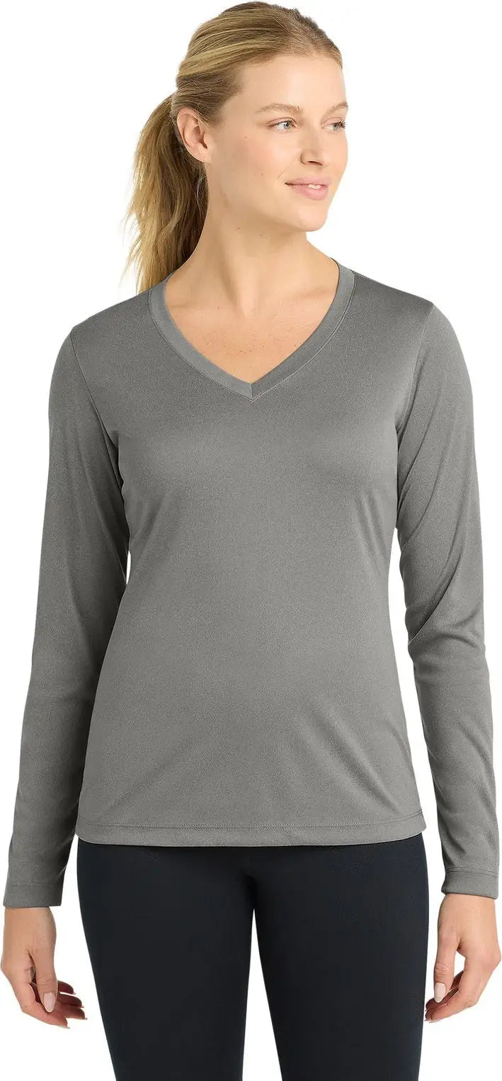 Sport-tek Lst353ls Women’s Long Sleeve Posicharge Competitor V-neck Tee - Gray Concrete Heather