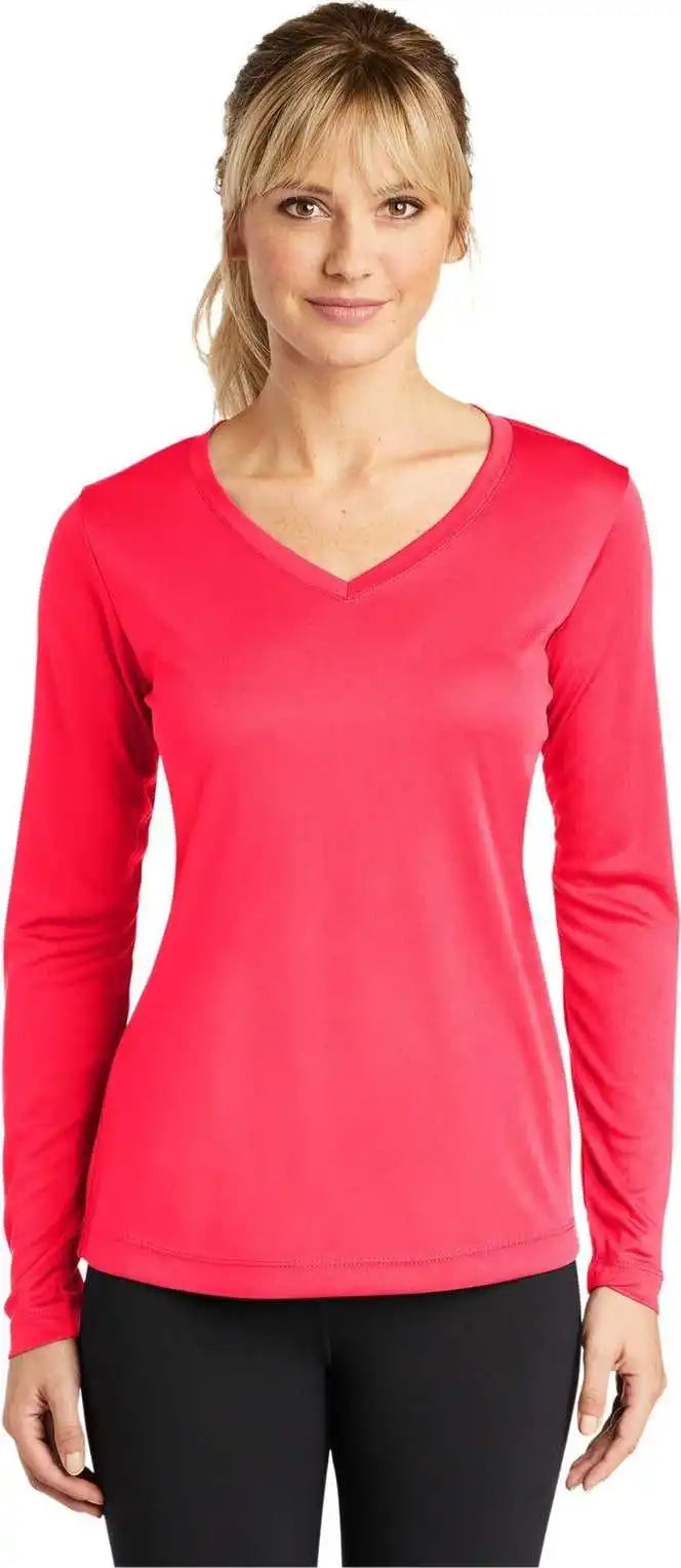Sport-tek Lst353ls Women’s Long Sleeve Posicharge Competitor V-neck Tee - Hot Coral
