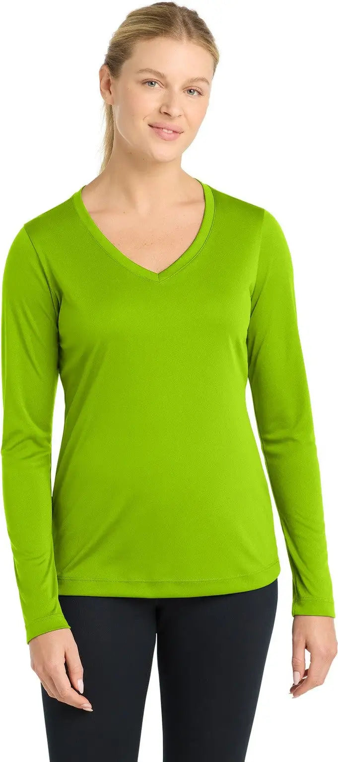 Sport-tek Lst353ls Women’s Long Sleeve Posicharge Competitor V-neck Tee - Lime Shock - Ladies Xs