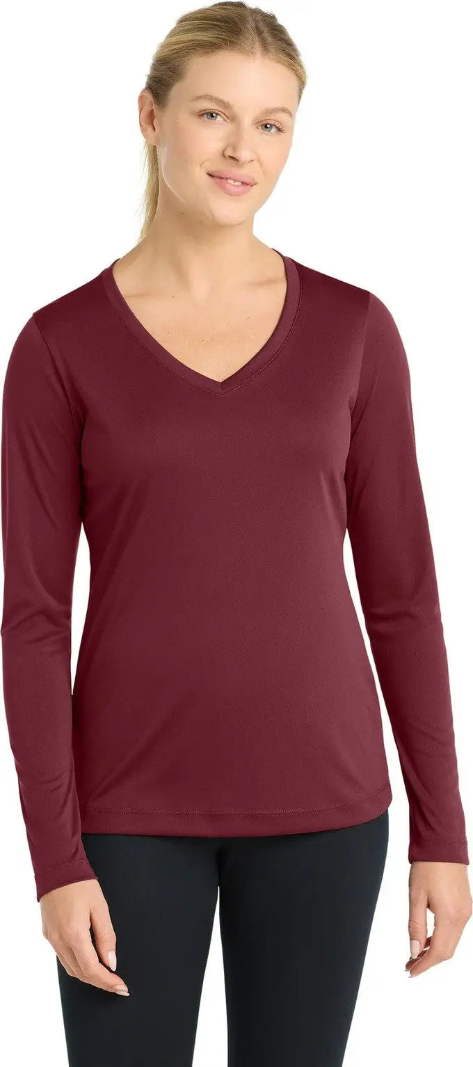 Sport-tek Lst353ls Women’s Long Sleeve Posicharge Competitor V-neck Tee - Maroon - Ladies Xs