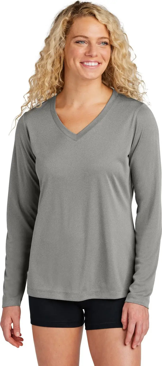 Sport-tek Lst353ls Women’s Long Sleeve Posicharge Competitor V-neck Tee - Gray Concrete Heather - Ladies Xs