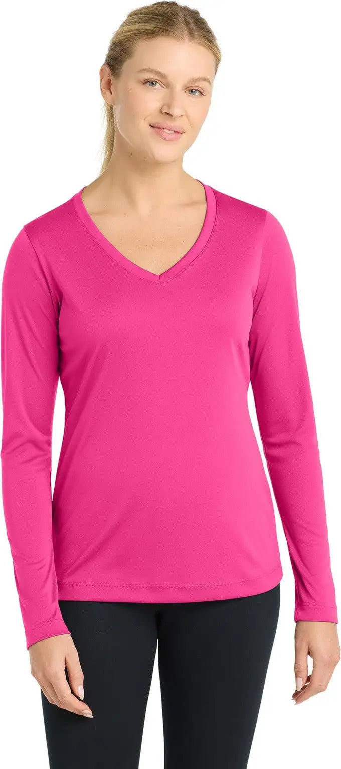 Sport-tek Lst353ls Women’s Long Sleeve Posicharge Competitor V-neck Tee - Neon Pink - Ladies Xs