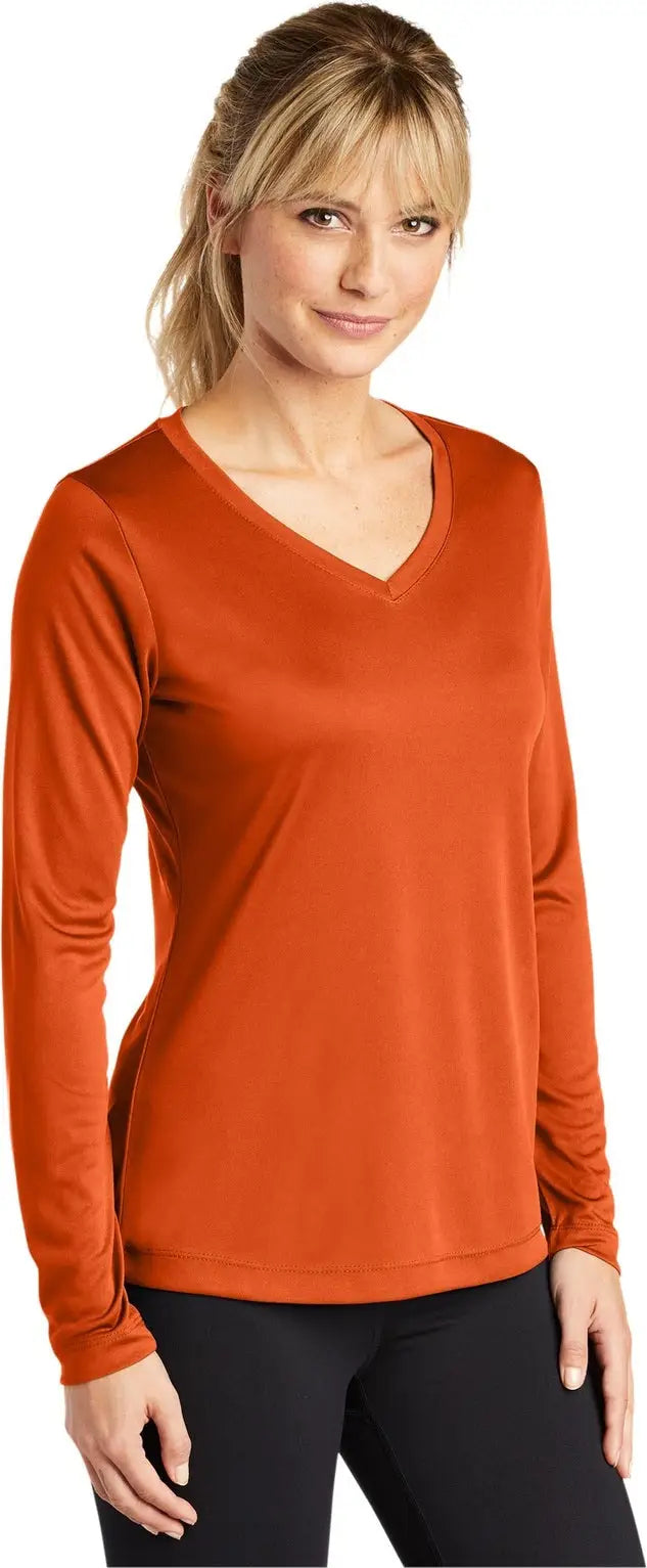 Sport-tek Lst353ls Women’s Long Sleeve Posicharge Competitor V-neck Tee - Deep Orange