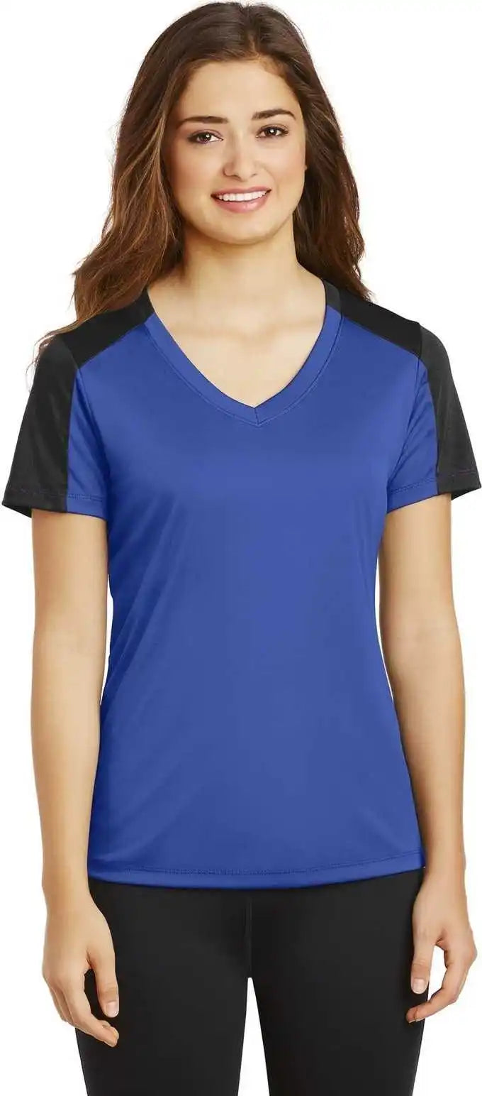 Sport-tek Lst354 Ladies Posicharge Competitor Sleeve-blocked V-neck Tee - True Royal Black